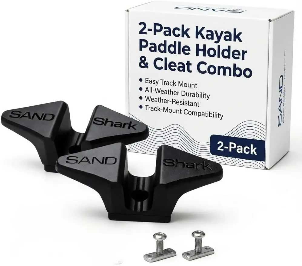 SANDSHARK 2-in-1 Track Mount Kayak Paddle Holder & Cleat Combo - High-Strength Weather-Resistant Material Fishing Kayak Hardware for YakAttack Scotty, Save Space, Easy Installation, All-Weather Durability