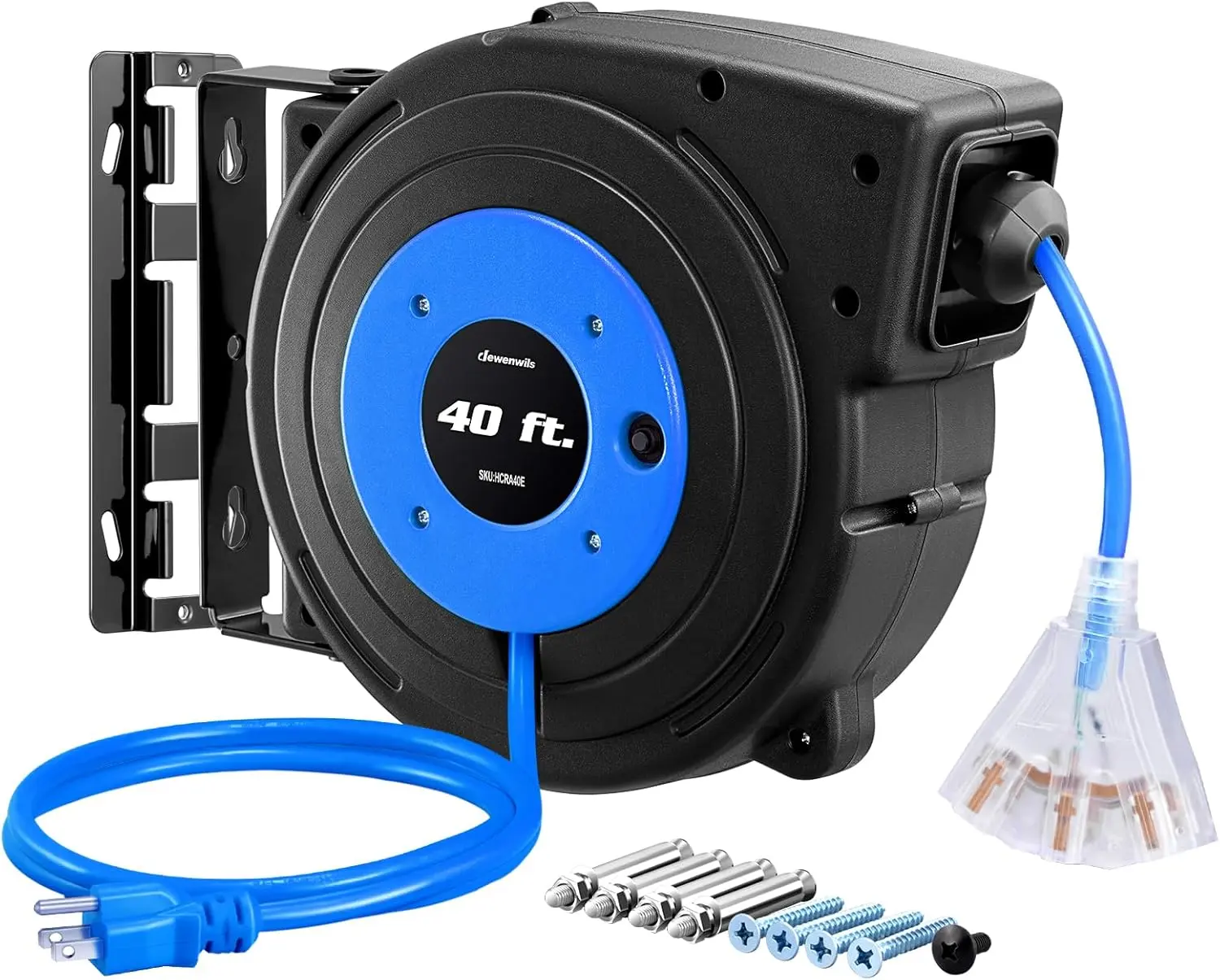 DEWENWILS Heavy Duty Automatic Retractable Extension Cord Reel - 15A, 3-Lighted Triple Outlet Capacity, Circuit Breaker, Adjustable Stopper, Wall/Ceiling Mounted, Water Resistant, Fireproof, UL Listed for Home Garage, Workshop, Multi-Outlets Sockets, Outl