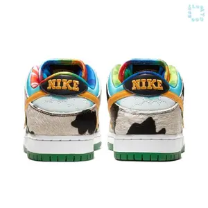 Low-top Skate Sneakers | Multi-material Patchwork Upper Including Cow Print Suede, Smooth Leather and Furry Fabric with Gradient Color Panels | Two-tone White and Green Flat Rubber Sole for Daily Streetwear