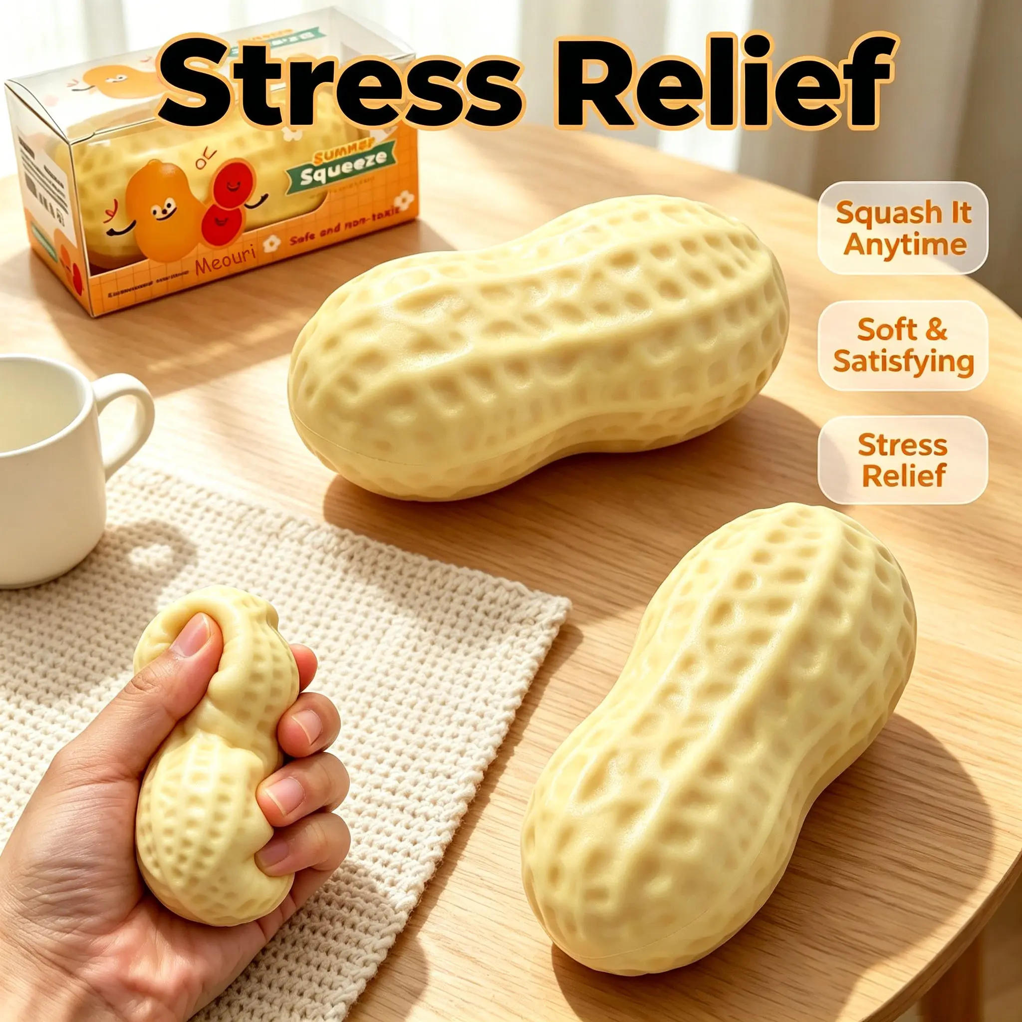 Crunchy Sound Peanut Squishy Toy, Fun Sensory Healing Toy, Portable Stress Relief Gadget, Cute Peanut Desk Ornament. Perfect gift for holiday parties and daily leisure, ideal for birthdays, Halloween, Thanksgiving, Christmas and other festivals.