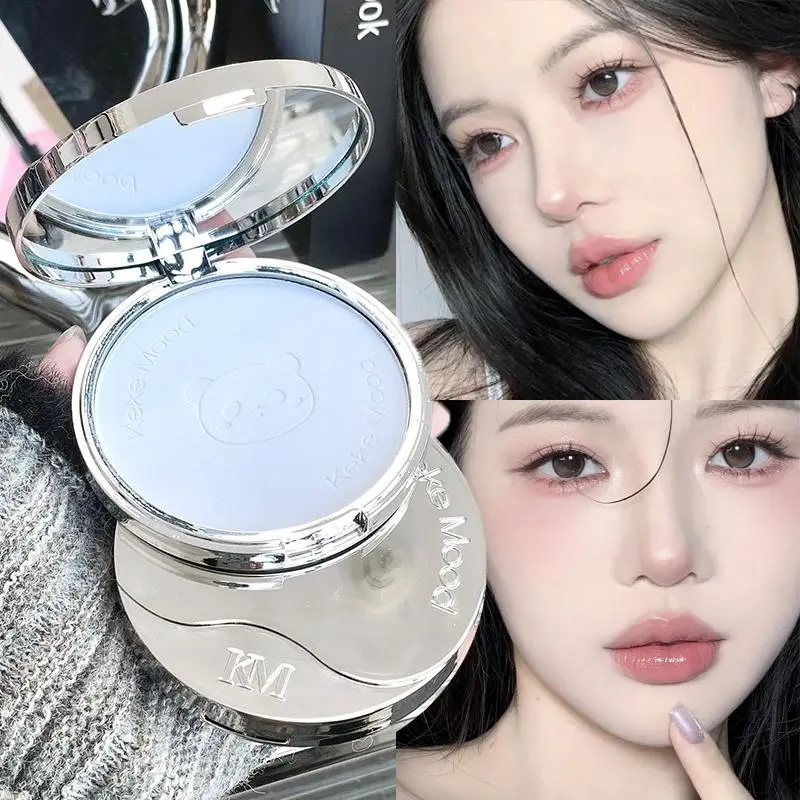 Blue Matte Oil Control Pressed Powder White Brighten Transparent Long Natural Face Setting Makeup Powder Waterproof Cosmetic 18g