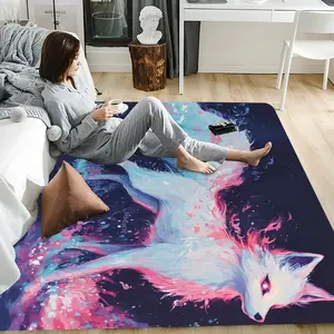 F - Fox Floor Mat Soft Flannel Floor Rug Non-Slip Absorbent Doormat for Living Room, Bedroom, Kitchen, Entrance, Bathroom, Home Decorative Rugs, Anti-Skid Washable Mat, Multiple Sizes, Indoor Outdoor Use, Durable Home Floor Carpet