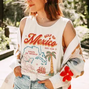 Gulf of Mexico Vintage Tank Top, Summer Top Tee, Retro Coastal Sleeveless Tee, Beach Vacation Aesthetic Shirt, Cute Boho Outfit Womenswear Comfort