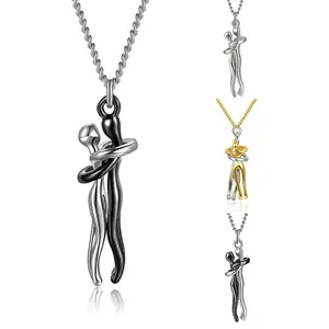 Hug Couple Pendant Necklace for Women Men Couple Partner Hug Chain Jewelry Gift