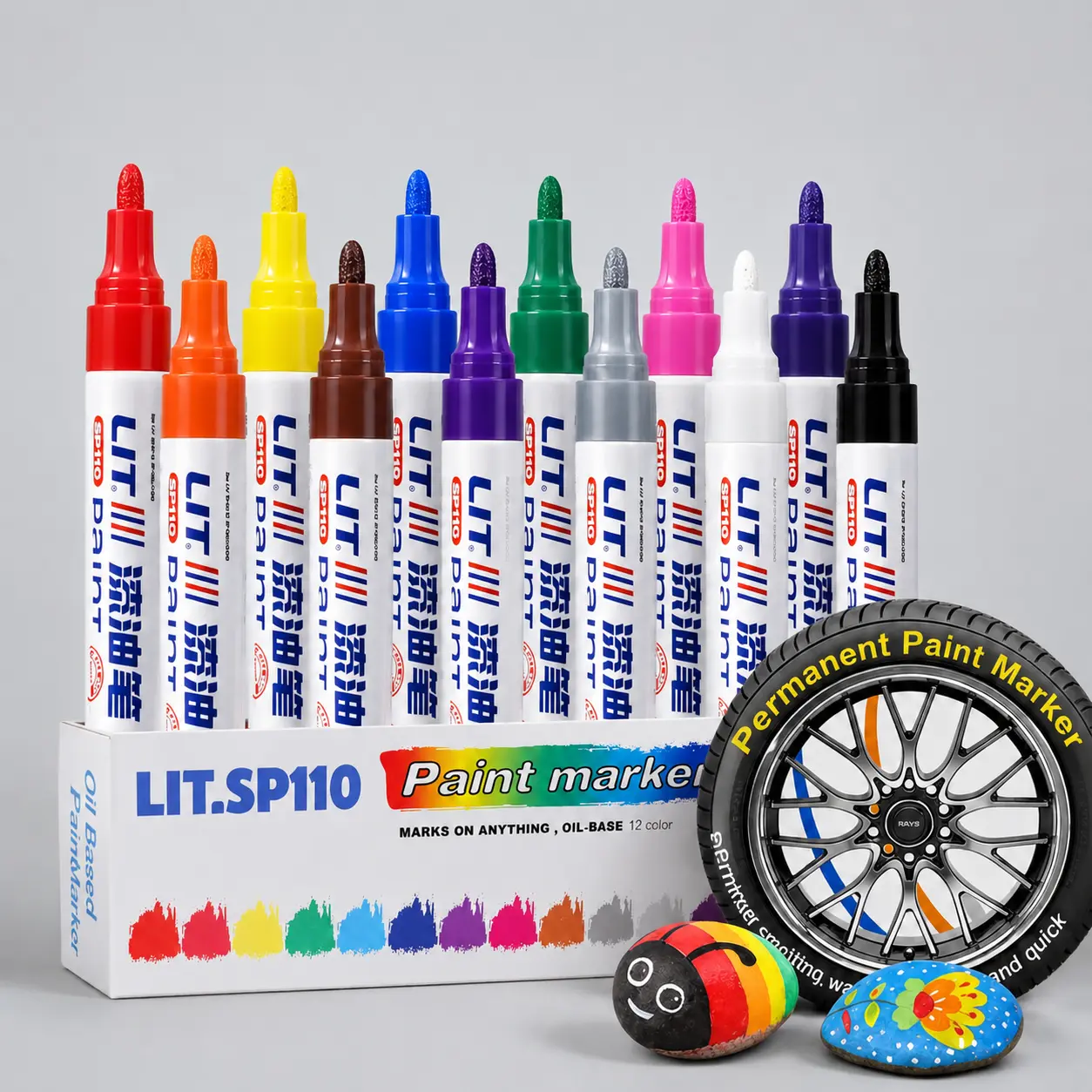 12-Color Tire Marker Pen, Oil-Based Tire Lettering & DIY Detail Pen Paint Marker, Waterproof, Quick-Dry, Long-Lasting Marker for Metal, Wood, Plastic, Rock, Canvas, Glass, Rubber,car accessories