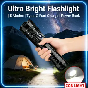 1pc EDC LED Flashlight Rechargeable High Powered Flashlight - High Lumens Tactical Torch with COB Light, Built in Large Battery Long Range Spotlight, Camping Hunting Outdoor Survival Gear