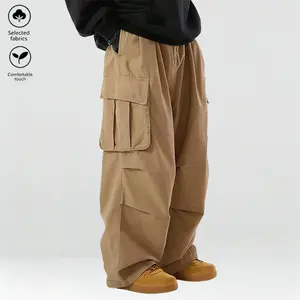 Men’s solid-color casual athletic pants, 1-pack, loose fit, drawstring waistband and multiple pockets, 100% polyester, outdoor fitness streetwear hip-hop long pants, men’s sports style, SpringStatements