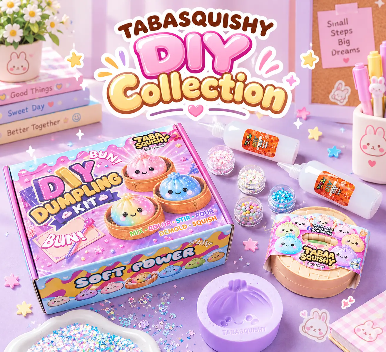 TABASQUISHY DIY Dumpling, Butter, & Cheese Taba Squishy Kit | Make Your Own Taba Squish, Slow Rising Squeeze Fidget Squishies, Kawaii Food Stress Relief Sensory Toy,  Girls Collectible Gift