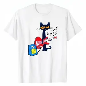 Pete the Cat Playing Guitar Shirt, Baby Tee Graphic Shirt - Menswear Top Tshirt Streetwear party's shirt