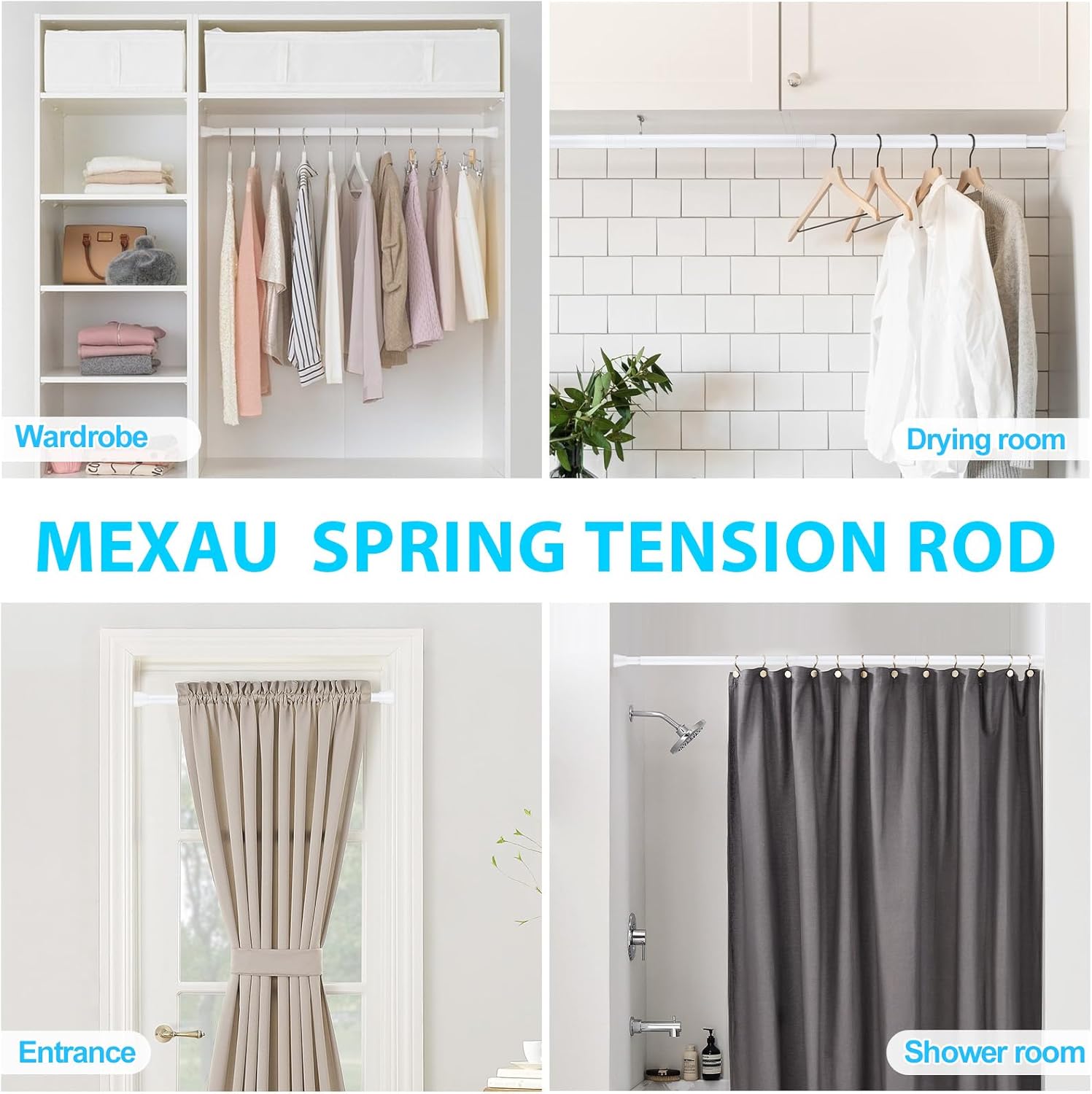 2/4 pcs Telescopic Retractable No Drill Tension Curtain Rod Shower Curtain Rod Kitchen Rod for Hanging Cloths Kitchen Utensils – Adjustable, Durable, and Easy to Install