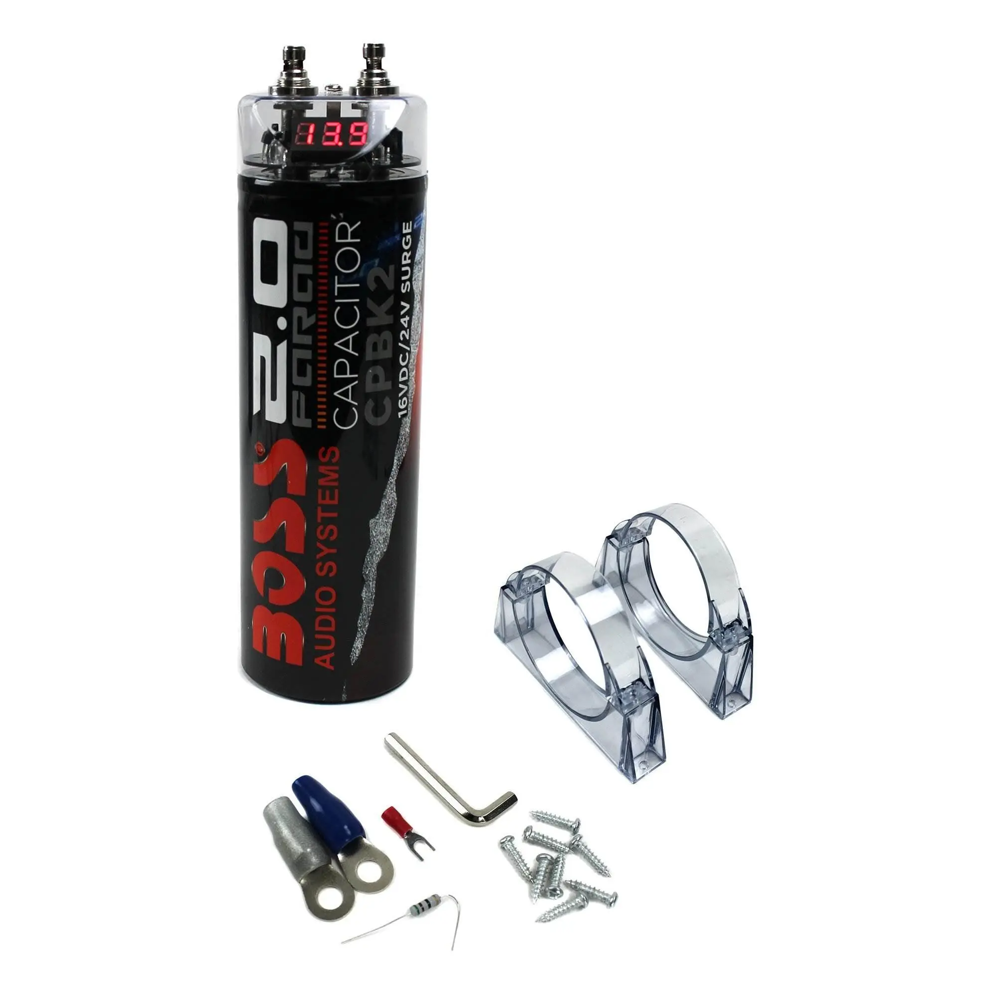 Boss Audio CPBK2 2 Farad 20-Volt Digital Voltage Car Audio Power Capacitor, LED Boss Audio CPBK2 2 Farad 20-Volt Digital Voltage Car Audio Power Capacitor, LED
