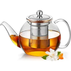 Long-Mouth Glass Teapot 34oz/1000ml with Removable Loose  Infuse - Glass  Kettle for Stove Top Removable Stainless Steel Strainer, Microwave & Dishwasher Safe,  Maker