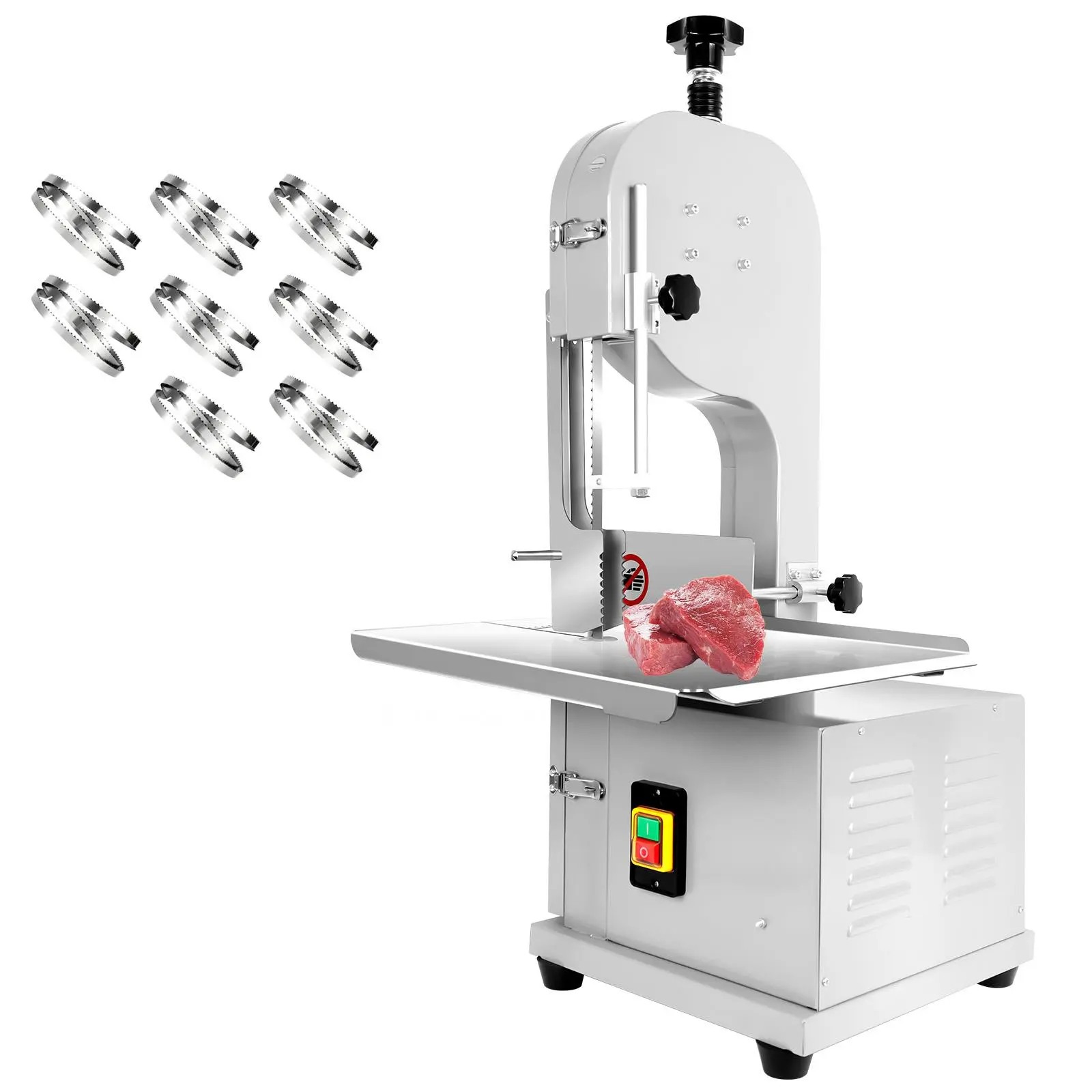 1500W Electric Bone Saw Machine, Commercial Bandsaw Machine,110V Meat Bandsaw, with 19.3" x 15.3" Workbench & 8 Saw Blades,,Cuts 0.04-7.8" Cutting Thickness Meat Saw for Butchering Frozen Meat Beef Pork Ribs Bone