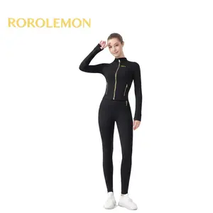 ROROLEMON Gold Zipper Logo Cropped Jacket & Leggings Set