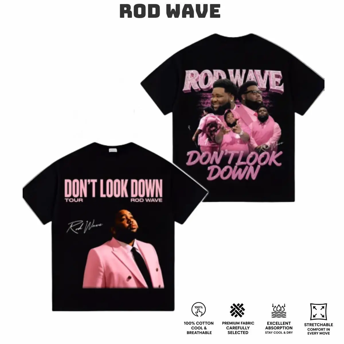 Rod Wave 2026 Tour Shirt, Double Sided Concert Graphic Tee, Don't Look Down Rap Music T-Shirt, Unisex Gift for Fans