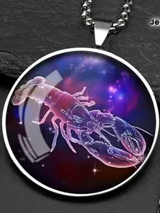 Cancer Zodiac Necklace - Zinc Alloy Frame with Clear Glass, Starry Sky Cancer Pendant, Unisex Astrological Jewelry