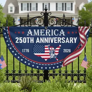 Polyester Half Circle Flag - USA 250th Semiquincentennial (1776-2026) Patriotic Porch Banner, Lightweight Weatherproof Outdoor & Garden Decor for 2026 Independence Day