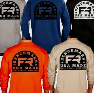 Benchmark Wood Stamp Flame Resistant Long Sleeve Shirt, Men's Graphic Workwear T-Shirt, Long Sleeve Tee clothing IJN ANY 2U2 037 1F7