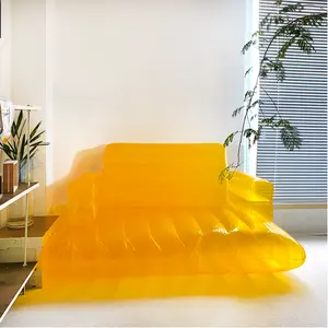 Yellow transparent Inflatable sofa with air pump portable Love seat Fixed Arms Extendable