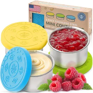 Condiment Cups - 3 Pack, 1.7 oz / 50 ml, Summer, Stainless Steel - Condiment Containers with  -  Salad Dressing Container To Go - Sauce & Dip Cup for Lunchbox, Meal Prep