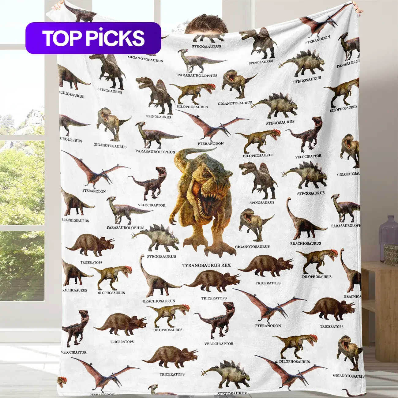 Dinosaur Blanket - Colorful Dinosaur Print Cozy Soft Warm Throw, 1-Count Napping Bedding Supply for Home, Office, Dinosaur Blankets, Colorful Dinosaur Print Blankets