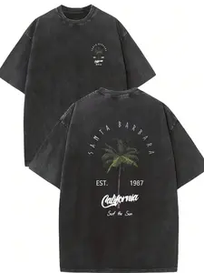 valentine shirts Men's Retro California Style Cotton T-Shirt-"Est.1989" Coconut Tree Design, Short Sleeves, Round Neck, Casual Summer Clothes, Machine Washable, Summer Casual Clothes |TiedyeT T-Shirt Back Design, Retro T-Shirt.