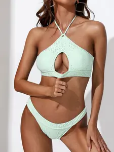 ROSEGALETTE Women's High-Waisted Cut-Out Eyelet Lace-Up Crisscross Tankini Swimwear - Polyester Blend 2-Piece Swim Top Set, Swimsuits Bikinis for 2026 Vacation, Outdoor Fun