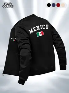 Men's Mexican Print Baseball Jacket, Fashion Street Style, Casual Trendy Coat, Sporty Casual, Suitable for Spring & Fall, Durable and Stylish