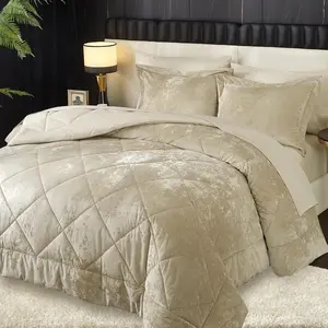 Comforter Set 7 count Bed in a Bag Crushed  Comforter Set Flannel  Beige Comforter Ultra Soft Breathable Luxury Soft Warm Winter Bedding Set with Sheets, Pillowcases & Shams