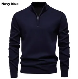Men's Fashion Quarter Zipper POLO Sweatshirt Knitted Pullover Stand Collar Design Versatile for Daily Commuting trendy casual outfit Long Sleeve Knitwear