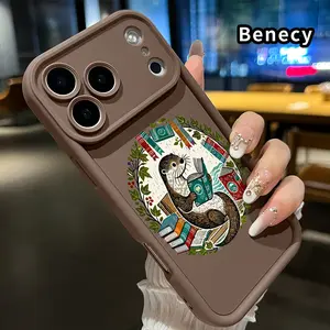 Phone Case for iPhone 17 Pro Max 16 Plus 15 14 13 12 11 Air E Otter's Book Reverie Pattern Soft TPU Rubber Camera Protection Rugged Mobile Phone Cover for