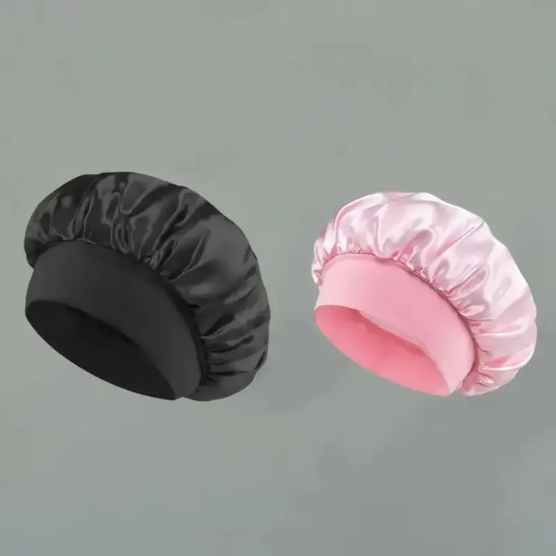 Silk Sleep Cap Bundle, 2pcs Soft Satin Bonnet for Natural Hair, One-Size Fits Youth, Black and Pink Colors, Sleeping Bonnet, Hair Care Cap, Sleep Bonnets, Haircare Bonnet