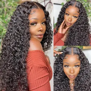 [30''  $70.9] Imani 36 Inch 13x6 Deep Wave Lace Frontal Human Hair Wigs 180% Density  Jerry Curly Lace Front Wigs Pre Plucked Free Part For Black Women Daily Use