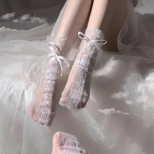 Gush Clouds Mesh Lace Foot Tie Cute Pure Desire Style Sweet Long Socks Japanese Couple Pile Socks for Women Womenswear Maternity
