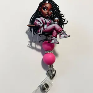 Cute, trendy retractable badge reel with colorful beads for nurses, cna, np, healthcare workers