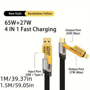 4-in-1 Multi Charging Cable MAX 65W Fast Charging/Charger Cord with USB A+Type C Lightning for iPhone 16/15/14/13 iPad Samsung Galaxy S25 MacBook iPad Tablets Laptop Data Cable， 4  in  1  charging， 4  in  1  cable lightning  fast