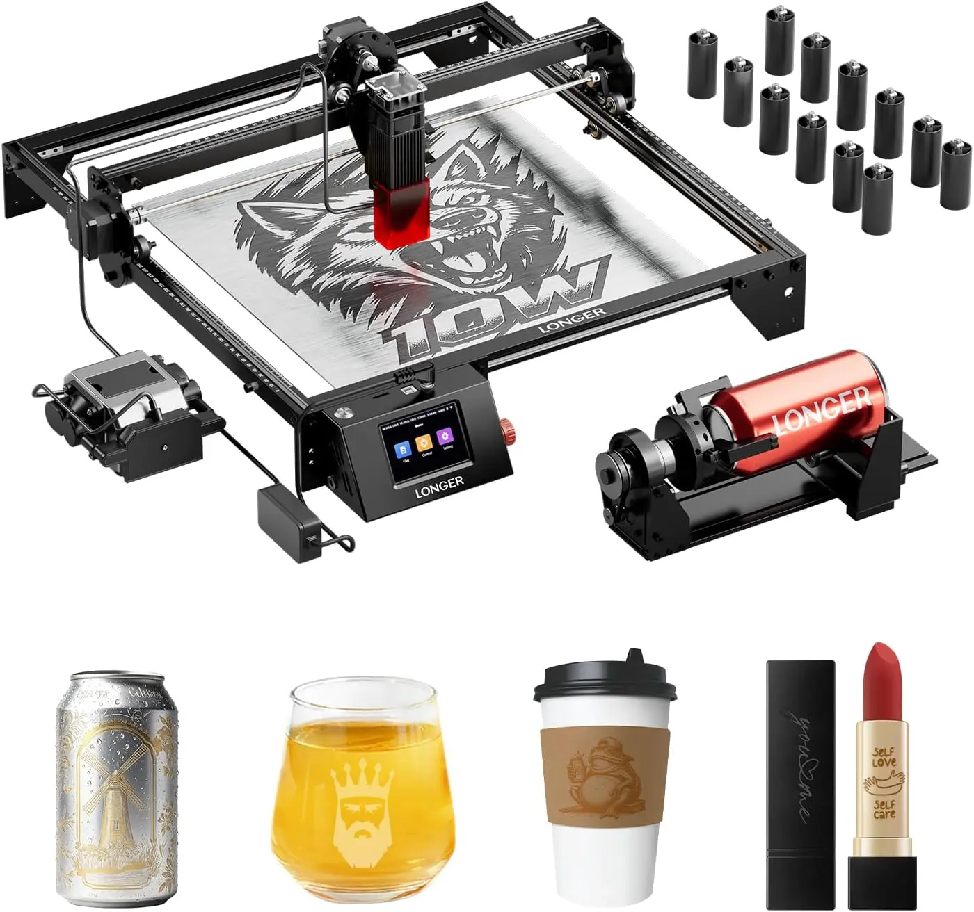 Longer RAY5 10W Laser Engraver, Wood/Leather/Acrylic Engraving Cutting Machine, DIY Desktop Laser Cutter with Safety Protection, Air Assist & 3 in 1 Roller