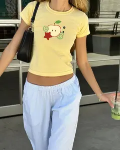 Apple Star Baby Tee, Cute Fruit Graphic Tee, Coquette Cottagecore Style, Swirl Retro Illustration, Y2K 90s Aesthetic