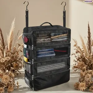 Foldable Hanging Travel Organizer for Suitcases, Portable Packing Shelf with Multi-Layer Compartments, Space Saving Carry-On Luggage Organizer for Vacation Travel, Cruises, Business Trips & Easy Packing