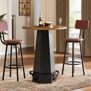 LITTLE TREE Round Bar Pub Table, 39.4" H Bistro Cocktail Table with Metal Footrest for Drinking & Gathering, Industrial Home Bar High Top Unit, Small Spaces