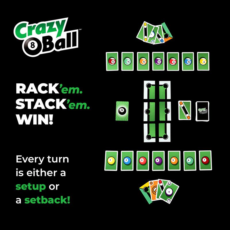 Crazy 8-Ball – Intense Two-Player Card Game of Setup and Sabotage – Turn Pool Into a Head-to-Head Duel – Rack ’Em, Stack ’Em, Sink the 8-Ball First – Ages 10+