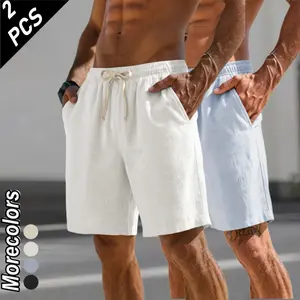 Men’s summer cotton-linen casual shorts two-pack, retro minimalist style, loose straight-leg mid-length shorts, breathable, skin-friendly, non-clingy fit, suitable for everyday casual outings.