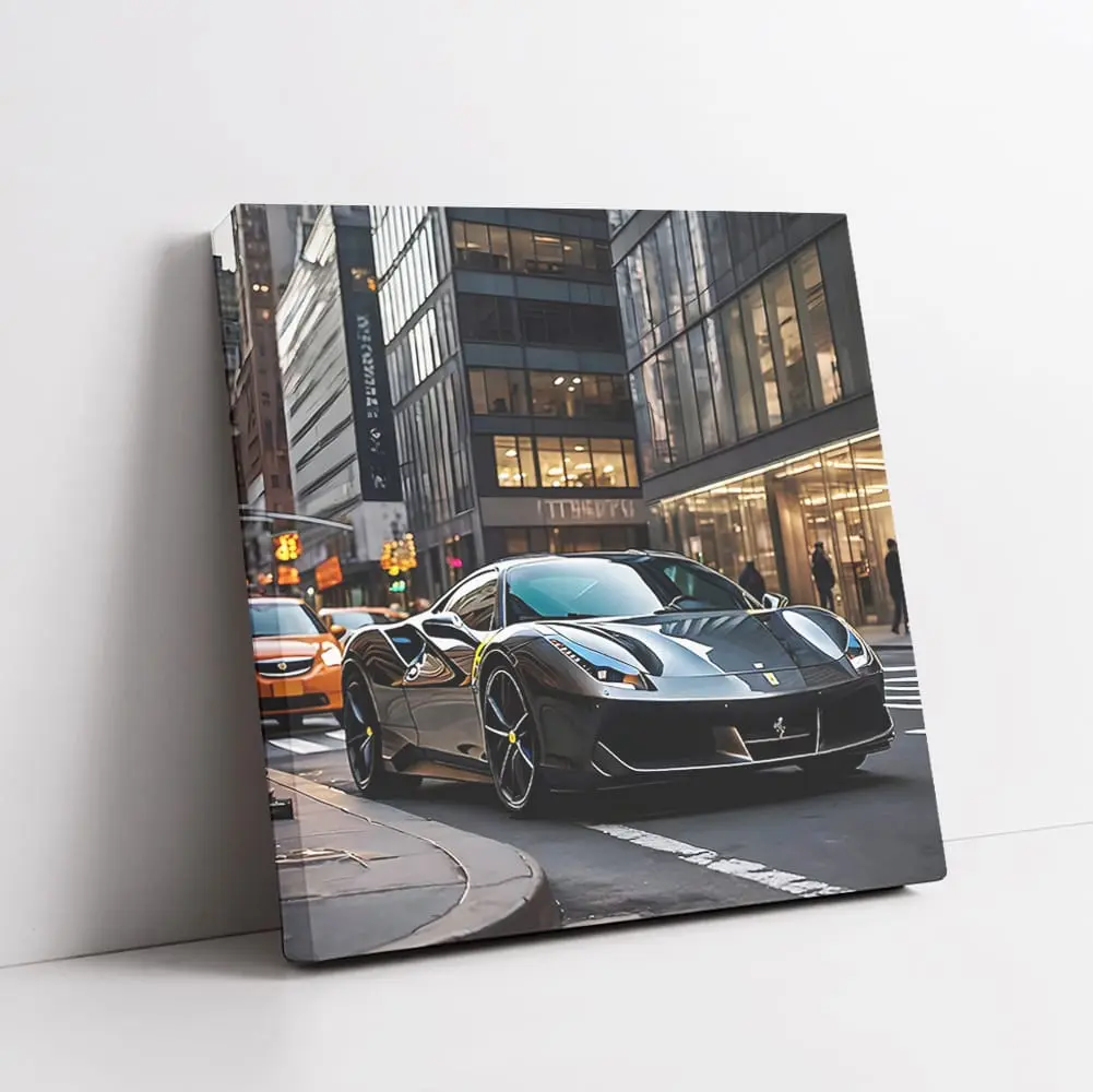 Ferrari 488 Gtb Black In New York City Bedroom Posters Car Wall Art Framed Vehicle