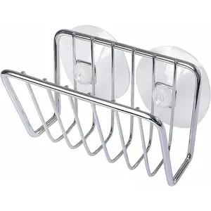 Stainless Steel Suction Cup Sponge Holder Caddy for Kitchen Sink - Silver