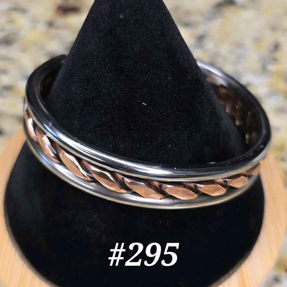 #295 Copper & Stainless 6" x 7/16"   Hand-Woven Cuff Bracelet Handmade Artisan Jewelry Unisex Gift Ready Open Cuff Design Comfortable Daily Wear