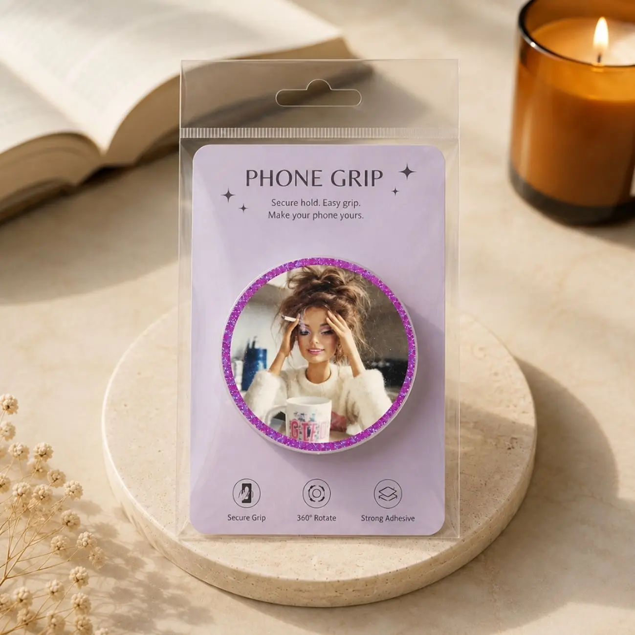Distressed Smoking Doll Meme Phone Grip Funny Blonde Doll Holder Acrylic Durable Smartphones Stand