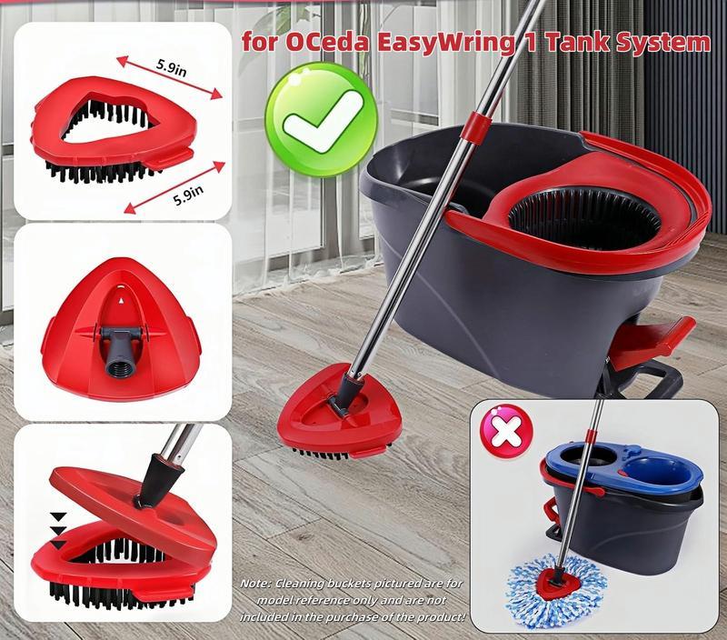30-58" Mop Handle Spin Mop Replacement Head Set Compatible with O Cedar EasyWring 1 Tank Microfiber, , Upgraded Triangle Mop Base and Scrub Brush Combo Set, without bucket