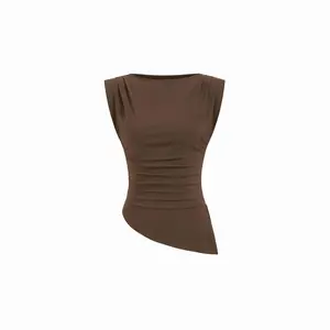 Cider Boat Neck Drawstring Asymmetrical Hem Blouse