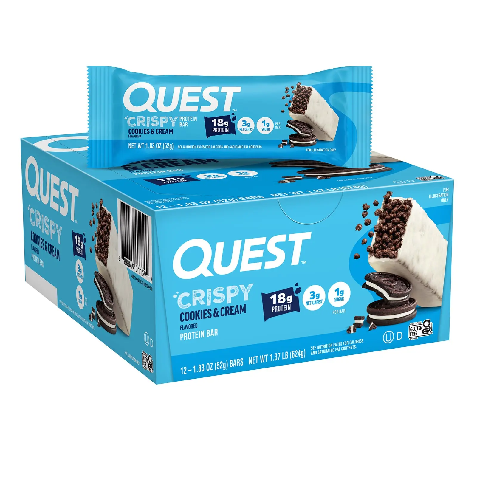 Quest Nutrition Protein Bar, Crispy Cookies & Cream, 12 Bars, 1.83 oz (52 g) Each