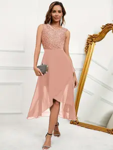 Women's Sequined Sleeveless Asymmetrical Split Long Dress, Elegant Luxurious Chic Style, Perfect for Wedding Bridesmaids, Garden Parties, Vintage Dates